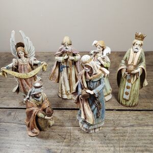 Vintage Christmas Nativity Wise Men Angel Shepard Lamb Resin Large Figurines LOT